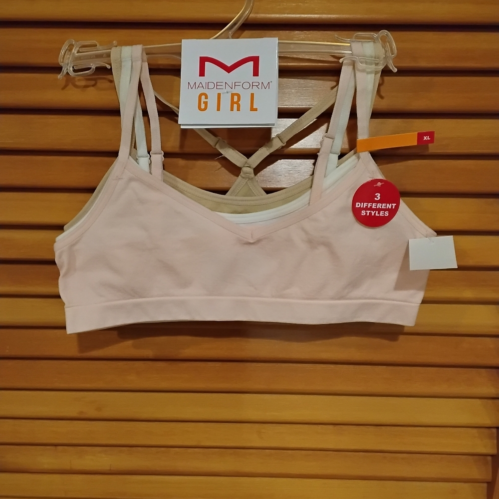 2/$15 NWT Maidenform Girl's XL Rose/White/Nude Bralette 3 Pack Firm Price